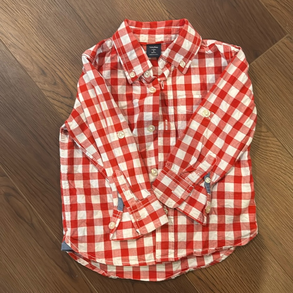 Red and White Button Down Toddler Boy Shirt